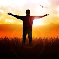 Man Arms Wide with Sun and Bird